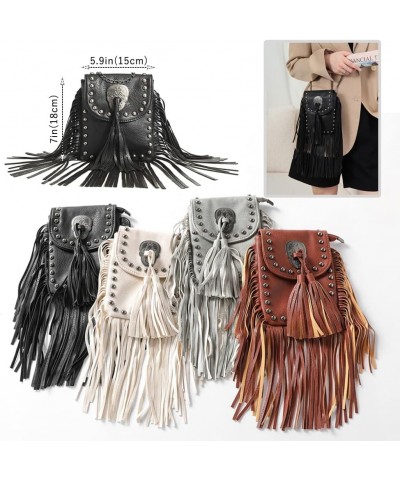 Punk Style Personality rivet fringe chain Fashion Crossbody Shoulder Messenger Crossbody Tassel bag (Brown) Black $27.54 Totes