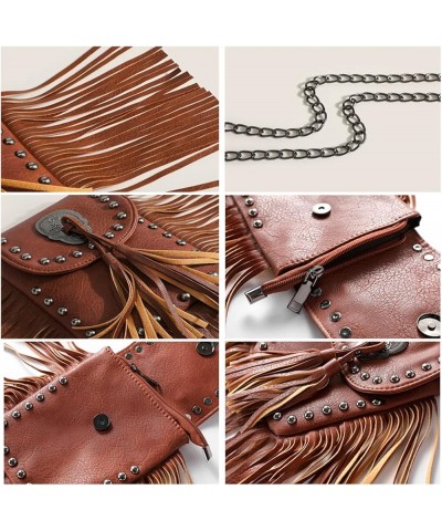 Punk Style Personality rivet fringe chain Fashion Crossbody Shoulder Messenger Crossbody Tassel bag (Brown) Black $27.54 Totes