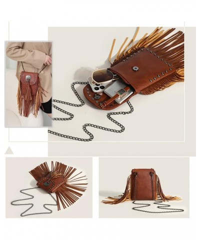 Punk Style Personality rivet fringe chain Fashion Crossbody Shoulder Messenger Crossbody Tassel bag (Brown) Black $27.54 Totes