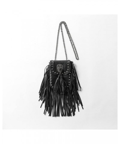 Punk Style Personality rivet fringe chain Fashion Crossbody Shoulder Messenger Crossbody Tassel bag (Brown) Black $27.54 Totes