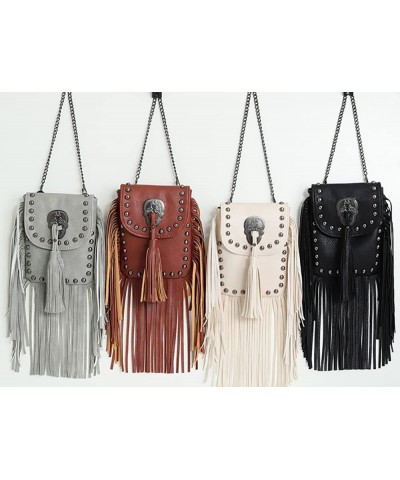 Punk Style Personality rivet fringe chain Fashion Crossbody Shoulder Messenger Crossbody Tassel bag (Brown) Black $27.54 Totes