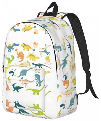 Cartoon Dinosaur Images Print Casual Double Shoulder Daypack,Anti-Theft Travel Canvas Backpack For Men And Women Black Medium...