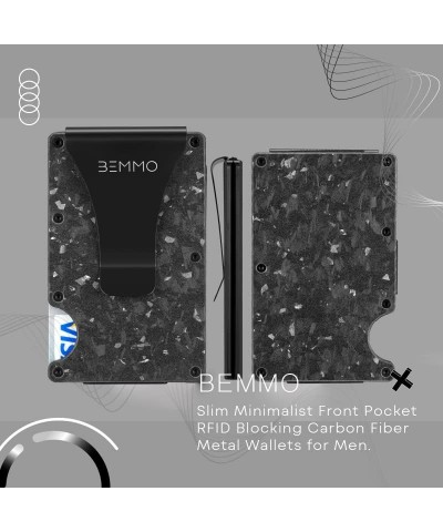 Slim minimalist Credit Card wallet with Money Clip aluminum metal holder RFID Blocking carbon fiber, Great Gift Idea (Black a...