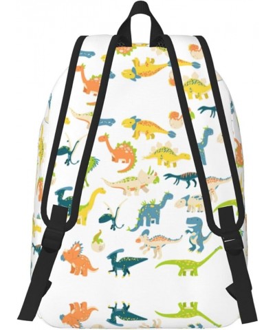 Cartoon Dinosaur Images Print Casual Double Shoulder Daypack,Anti-Theft Travel Canvas Backpack For Men And Women Black Medium...