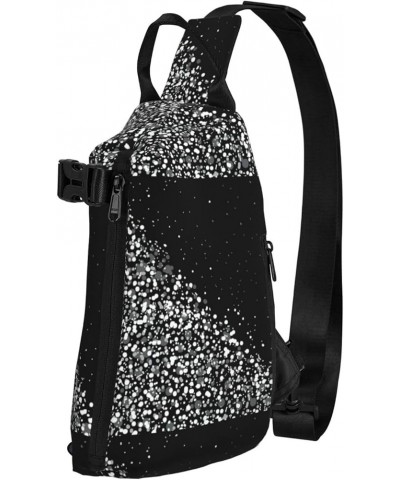 Black White Glitter Print Cross Bag Crossbody Backpack Lightweight Travel, Hiking Sling Bag Gym Black White Glitter $18.80 Ba...