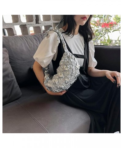 Quilted Tote Bag for Women Puffer Bag Quilted Bag Lightweight Puffy Tote Bag Cloud Pleated Crossbody Bag B03-silver $11.27 Totes