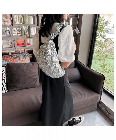 Quilted Tote Bag for Women Puffer Bag Quilted Bag Lightweight Puffy Tote Bag Cloud Pleated Crossbody Bag B03-silver $11.27 Totes