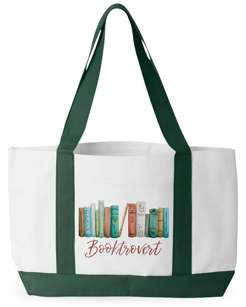 Booktrovert Cruiser Tote Bag - Book Nerd Gift - Reading Lover Present White Forest Green $17.04 Totes