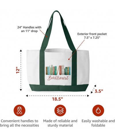 Booktrovert Cruiser Tote Bag - Book Nerd Gift - Reading Lover Present White Forest Green $17.04 Totes