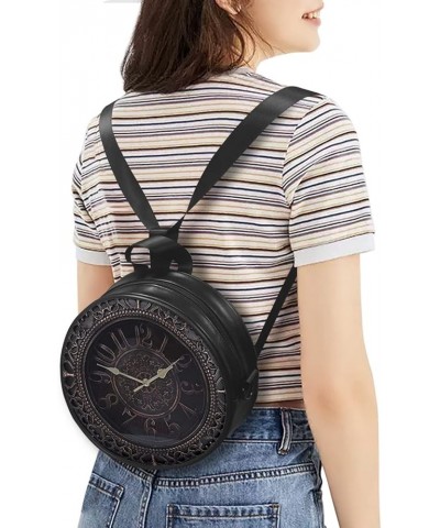 Round Women's Tote Handbags, PU Leather Round Crossbody Bags for Women, Small Durable Satchel Bag Clutch Purse Retro Clock Pr...