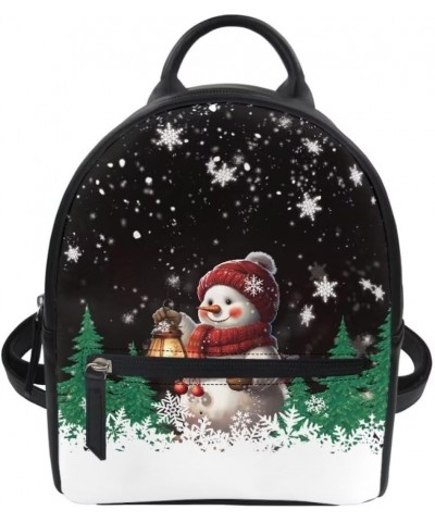 Custom Mini Backpack Purse PU Leather Small Travel Daypacks Bag Women Gifts Snowman Print $21.23 Backpacks