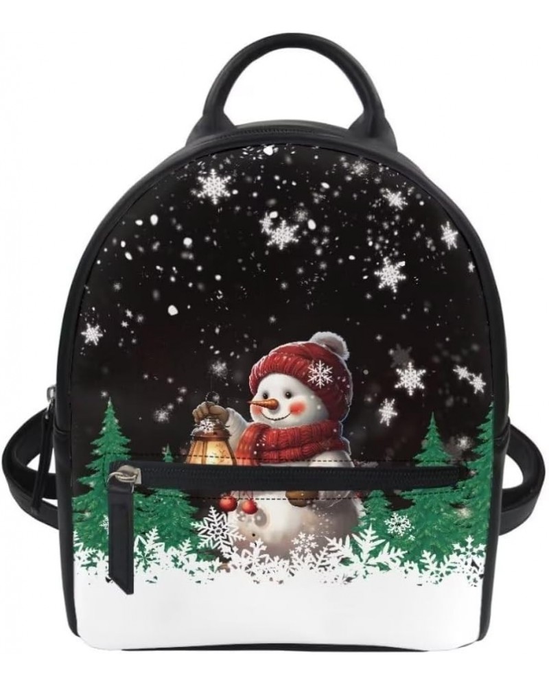 Custom Mini Backpack Purse PU Leather Small Travel Daypacks Bag Women Gifts Snowman Print $21.23 Backpacks