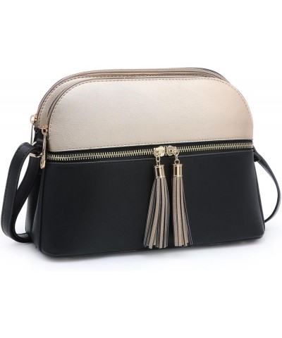 Women Tassel Zipper Pocket Crossbody Bag Shoulder Purse Fashion Travel Bag with Multi Pockets 1-black/Bronze $20.64 Shoulder ...