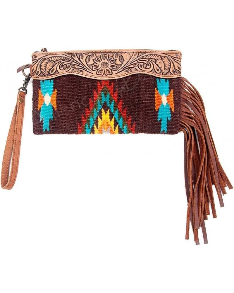 ADBG344D1 Wristlet Hand Tooled Saddle Blanket Genuine Leather Women Bag Western Handbag Purse $44.55 Wristlets