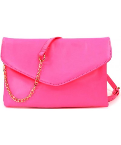 Snake Print Leather Envelope Clutch Purse with Crossbody Chain Strap 0large-neon-pink $17.08 Clutches