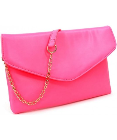 Snake Print Leather Envelope Clutch Purse with Crossbody Chain Strap 0large-neon-pink $17.08 Clutches