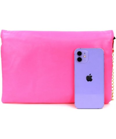 Snake Print Leather Envelope Clutch Purse with Crossbody Chain Strap 0large-neon-pink $17.08 Clutches