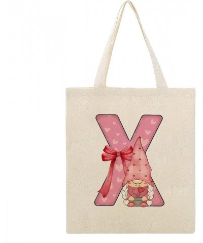 Pink Gnome Hearts Monogram Letter Initial Alphabet O Canvas Tote Bag with Handle Cute Book Bag Shopping Shoulder Bag for Wome...