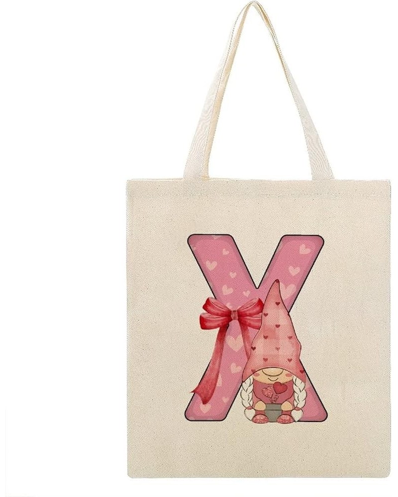 Pink Gnome Hearts Monogram Letter Initial Alphabet O Canvas Tote Bag with Handle Cute Book Bag Shopping Shoulder Bag for Wome...