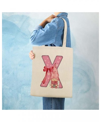 Pink Gnome Hearts Monogram Letter Initial Alphabet O Canvas Tote Bag with Handle Cute Book Bag Shopping Shoulder Bag for Wome...