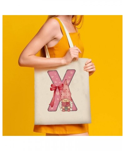 Pink Gnome Hearts Monogram Letter Initial Alphabet O Canvas Tote Bag with Handle Cute Book Bag Shopping Shoulder Bag for Wome...