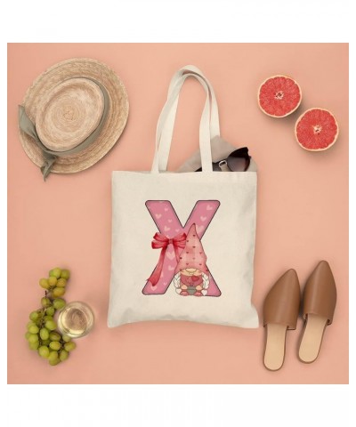 Pink Gnome Hearts Monogram Letter Initial Alphabet O Canvas Tote Bag with Handle Cute Book Bag Shopping Shoulder Bag for Wome...