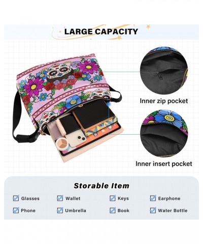 Sugar Skull Hobo Crossbody Bags for Women Leather Large Shoulder Bag Cross Body Mexican Trendy Womens Tote Bags Handbag for T...