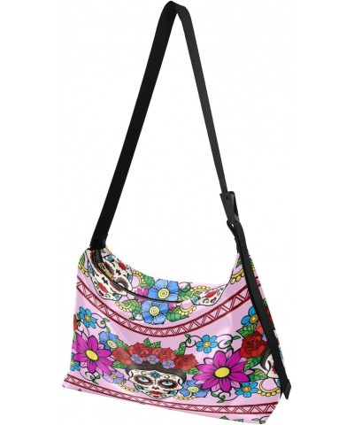 Sugar Skull Hobo Crossbody Bags for Women Leather Large Shoulder Bag Cross Body Mexican Trendy Womens Tote Bags Handbag for T...