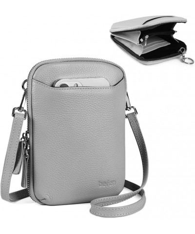 Genuine Leather Crossbody Cell Phone Purse for Women, Women's Small Zip Around Crossbody Wallet Bags Light Gray $17.99 Crossb...