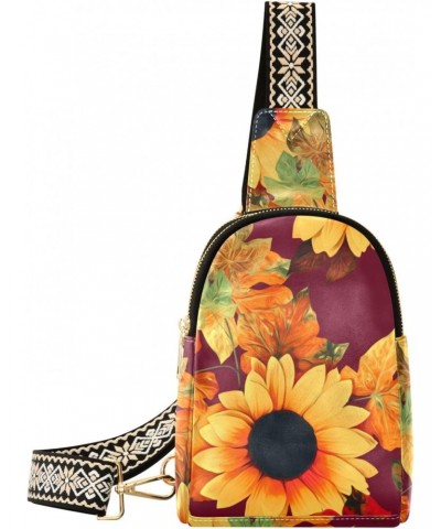 Sunflowers Crossbody Sling Bag for Women Men Leather Chest Bags Purse Adjustable Cross Body Daypack for Outdoors Travel Worko...