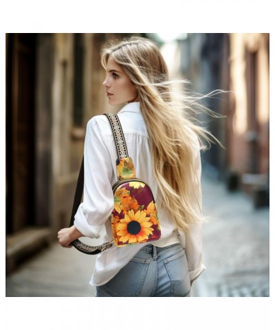 Sunflowers Crossbody Sling Bag for Women Men Leather Chest Bags Purse Adjustable Cross Body Daypack for Outdoors Travel Worko...