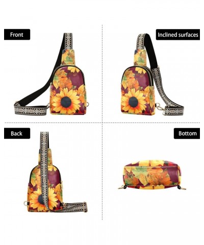 Sunflowers Crossbody Sling Bag for Women Men Leather Chest Bags Purse Adjustable Cross Body Daypack for Outdoors Travel Worko...