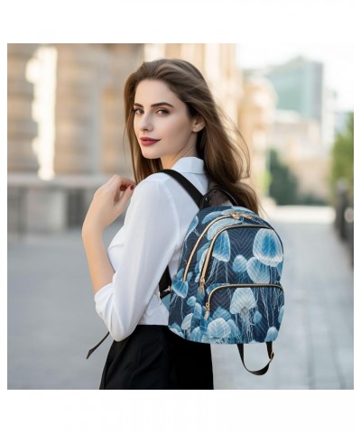 Backpack Purse for Women Blue Sea Jelly Fish, Mini Fashion Backpack Lightweight Casual Daypack Shoulder Bag Travel Backpack, ...