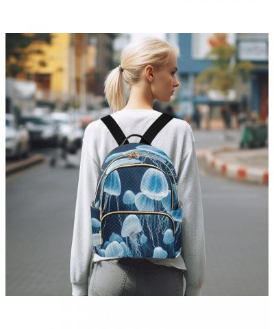 Backpack Purse for Women Blue Sea Jelly Fish, Mini Fashion Backpack Lightweight Casual Daypack Shoulder Bag Travel Backpack, ...