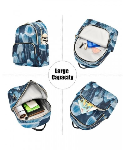 Backpack Purse for Women Blue Sea Jelly Fish, Mini Fashion Backpack Lightweight Casual Daypack Shoulder Bag Travel Backpack, ...