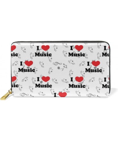 Women Genuine Leather Zipper Wallet Purse I Love Music Note Card Holder Organizer Clutch $20.64 Wallets