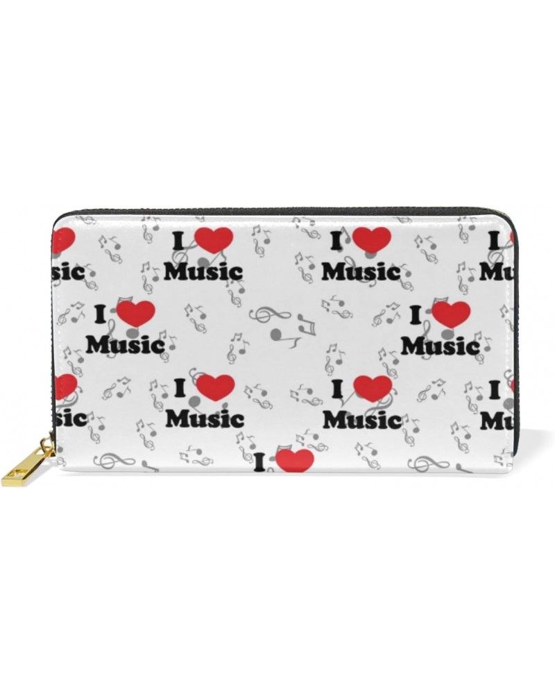 Women Genuine Leather Zipper Wallet Purse I Love Music Note Card Holder Organizer Clutch $20.64 Wallets