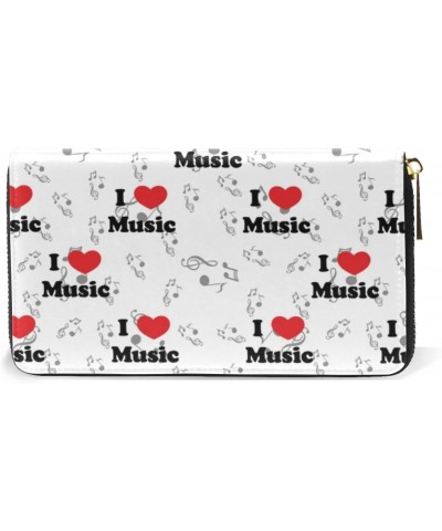 Women Genuine Leather Zipper Wallet Purse I Love Music Note Card Holder Organizer Clutch $20.64 Wallets