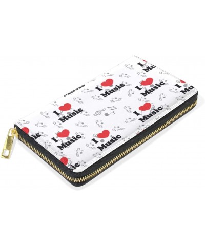 Women Genuine Leather Zipper Wallet Purse I Love Music Note Card Holder Organizer Clutch $20.64 Wallets