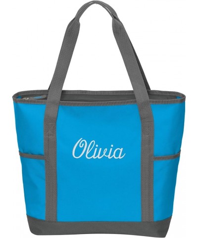 Personalized Zippered Tote| On-The-Go Monogrammed Tote Bag | Customize with a Name or Monogram Deep Aqua Name $18.28 Totes