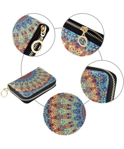 Ethnic Tribal Mandala Ornament Mosaic Digital Fractal Retro StyleGrey Credit Card Coin wallet, RFID Blocking Compact Women Le...