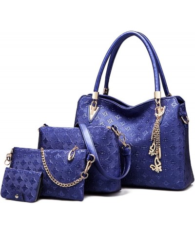 Women Fashion Synthetic Leather Handbags Tote Bag Shoulder Bag Top Handle Satchel Purse with Pendant Set 4pcs Blue $36.71 Totes