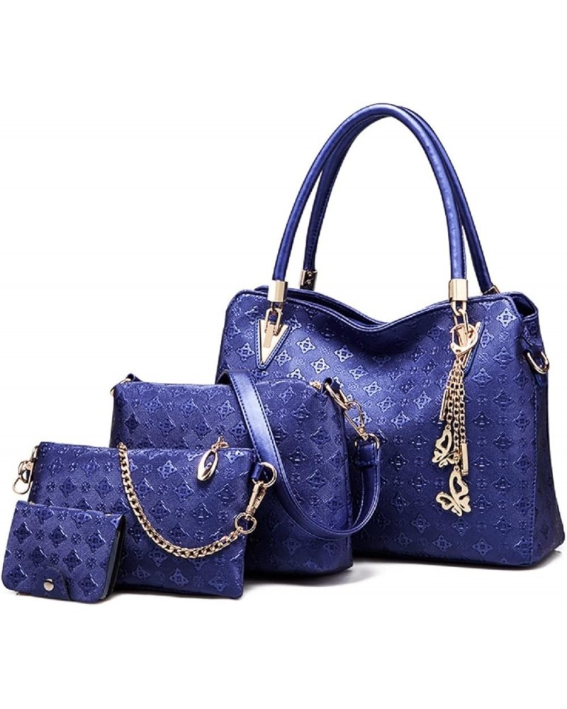 Women Fashion Synthetic Leather Handbags Tote Bag Shoulder Bag Top Handle Satchel Purse with Pendant Set 4pcs Blue $36.71 Totes