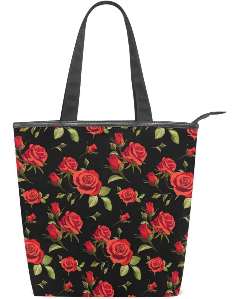 Red Rose(e1) Tote Handbag for Women Tote Bag, Canvas + leather Shoulder Bag, Hobo bag, Satchel Purse(8ue0a) $13.99 Totes