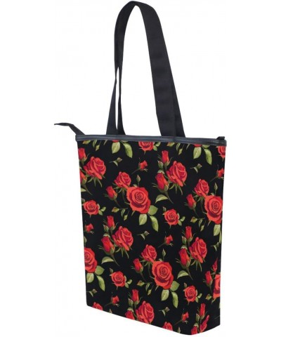 Red Rose(e1) Tote Handbag for Women Tote Bag, Canvas + leather Shoulder Bag, Hobo bag, Satchel Purse(8ue0a) $13.99 Totes