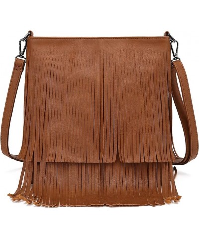 Fringe Purse Crossbody Bag for Women, Vintage Stud Large Fringe Crossbody Purse, Boho Shoulder Purse with Fringe Brown-double...