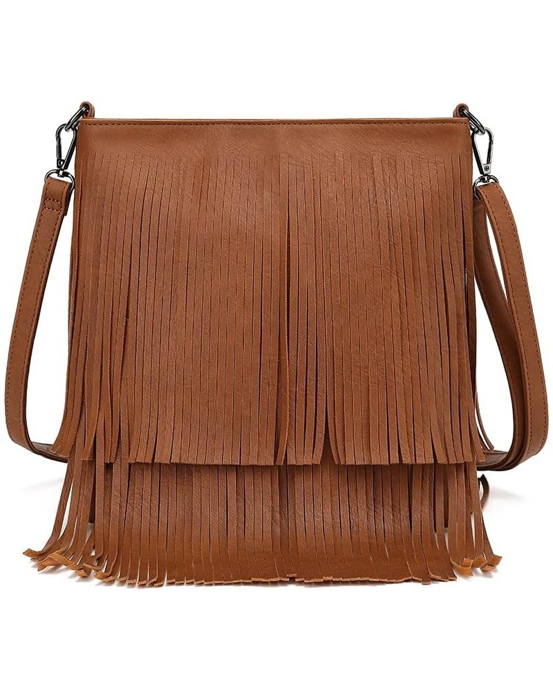 Fringe Purse Crossbody Bag for Women, Vintage Stud Large Fringe Crossbody Purse, Boho Shoulder Purse with Fringe Brown-double...