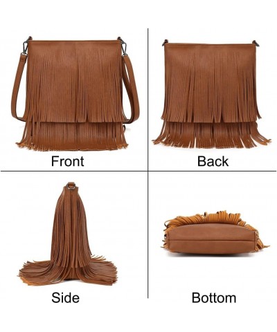 Fringe Purse Crossbody Bag for Women, Vintage Stud Large Fringe Crossbody Purse, Boho Shoulder Purse with Fringe Brown-double...