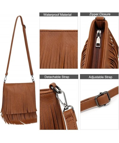 Fringe Purse Crossbody Bag for Women, Vintage Stud Large Fringe Crossbody Purse, Boho Shoulder Purse with Fringe Brown-double...