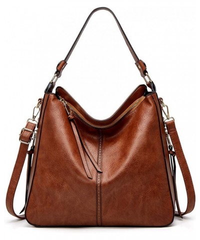 PU Leather Fringe Hobo Bag Large Studded Handbag Crossbody Bag for Women E-brown $19.45 Totes